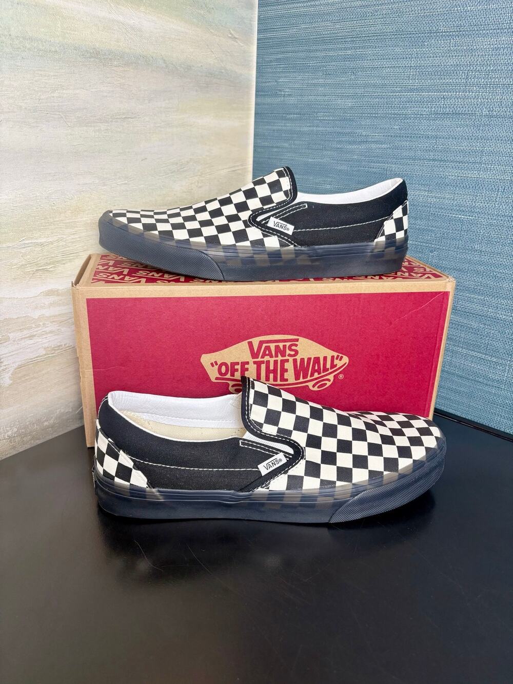 5Y/6.5W - Vans Black & White Checkerboard Slip-On - New in Box